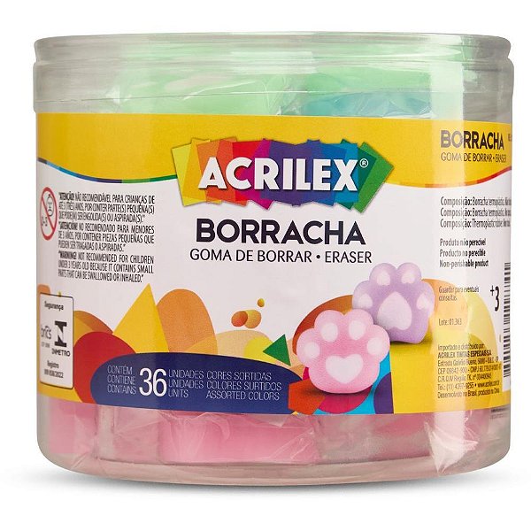Borracha Decorada Pata de Gato Sortida Pote com 36 Unidades