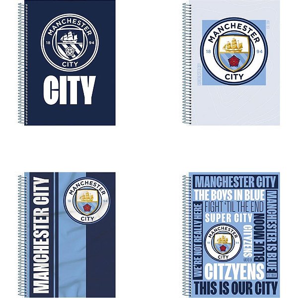 Caderno 10X1 Capa Dura Manchester CITY 160 Folhas Pacote com 4