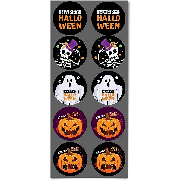 Adesivos Decorados Halloween Cartela Sortida 10X25CM Pacote com 30
