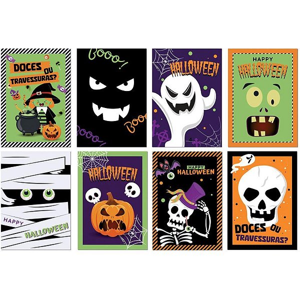 Artigo para Festa Halloween Cartaz Decorado 25X35CM Pacote com 08