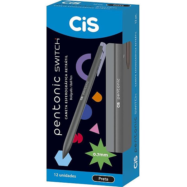 Caneta Esferográfica CIS Pentonic SWITCH Retrátil Preta Caixa com 12 Unidades