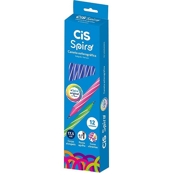 Caneta Esferográfica CIS Spiro 0.7MM Azul Caixa com 12 Unidades