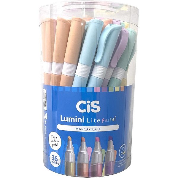 Caneta Marca Texto CIS Lumini Lite Pastel Caixa com 36 Unidades