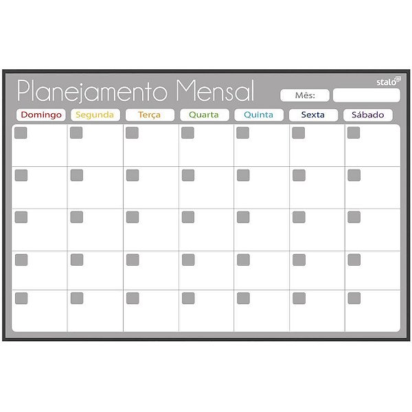 Quadro Planner Mensal GRAY FIT 90X60CM Pacote com 2 Unidades