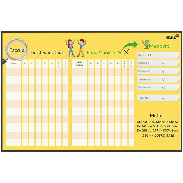 Quadro Planner Mural da Conquista KIDS 90X60CM Pacote com 2 Unidades