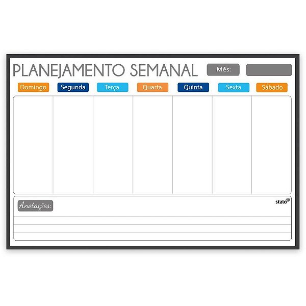 Quadro Planner Semanal LIGHT FIT 90X60CM Pacote com 2 Unidades Stalo