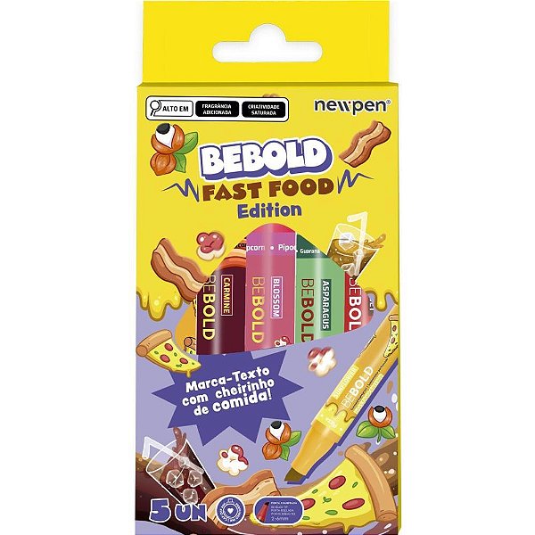 Caneta Marca Texto Bebold FAST Food com Cheirinho – Estojo com 5 Cores