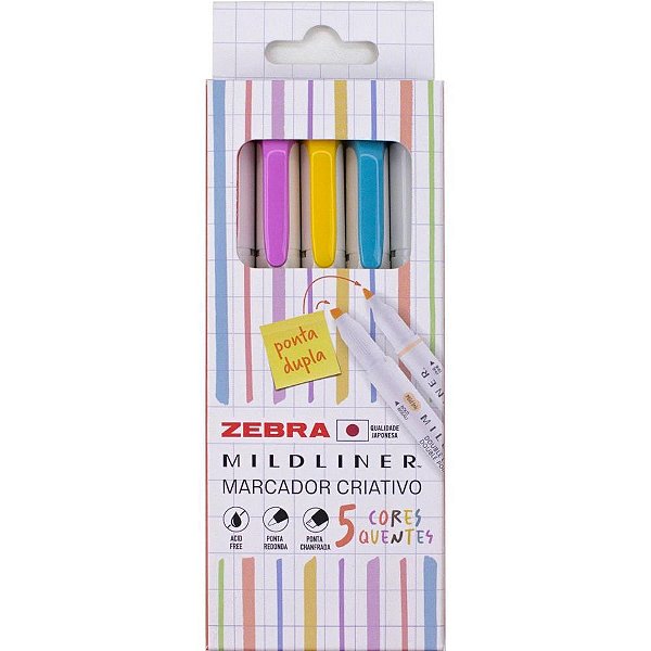 Caneta Marca Texto Mildliner TONS Quentes – Estojo com 5 Cores Suaves
