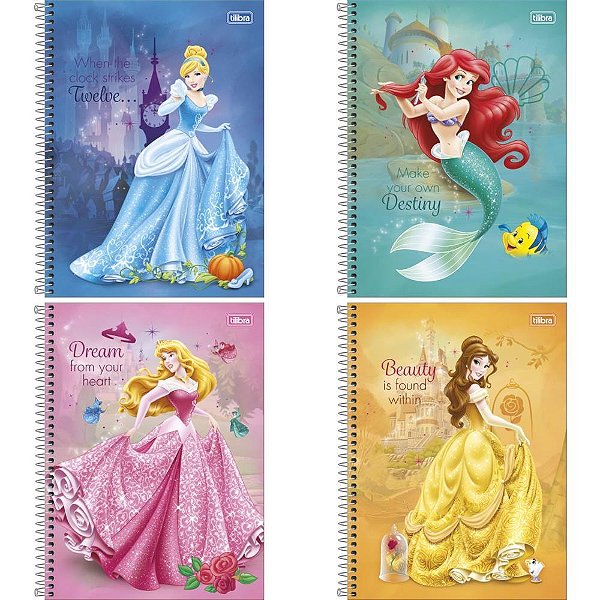 Caderno 10X1 Capa Dura Princesas 160 Folhas FIT Pacote com 4 Unidades
