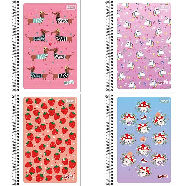 Caderno Espiral 1/4 Flexível Spice Feminino 80 Folhas - Pacote com 6 Unidades