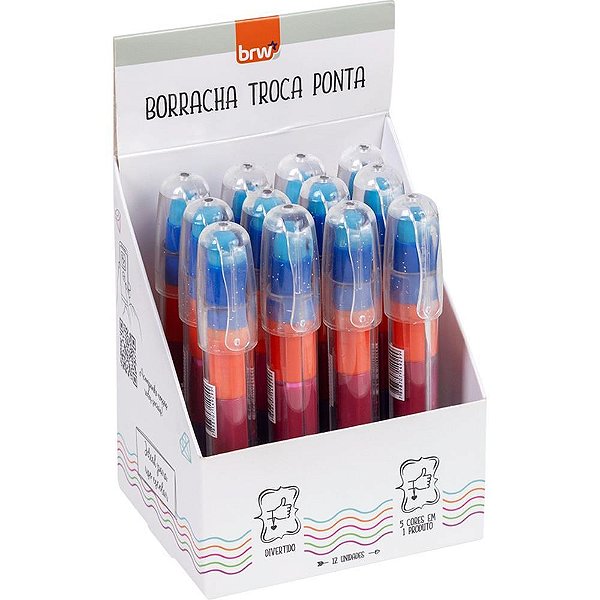 Caneta Borracha com Pontas Coloridas e Intercambiáveis - Display com 12 Unidades
