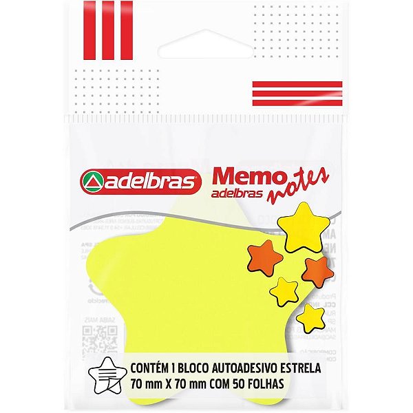 Bloco de Recado Autoadesivo Memonote Estrela Amarelo e Laranja com 50 Folhas