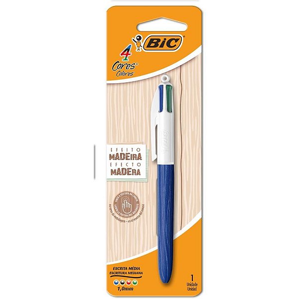 Caneta Esferográfica BIC 4 Cores Efeito Madeira Sortida - Blister