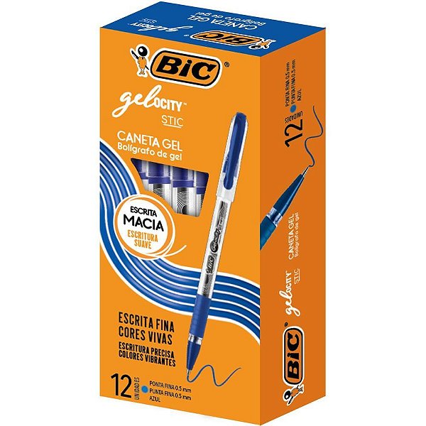 Caneta GEL BIC Gelocity Azul - Caixa com 12 Unidades