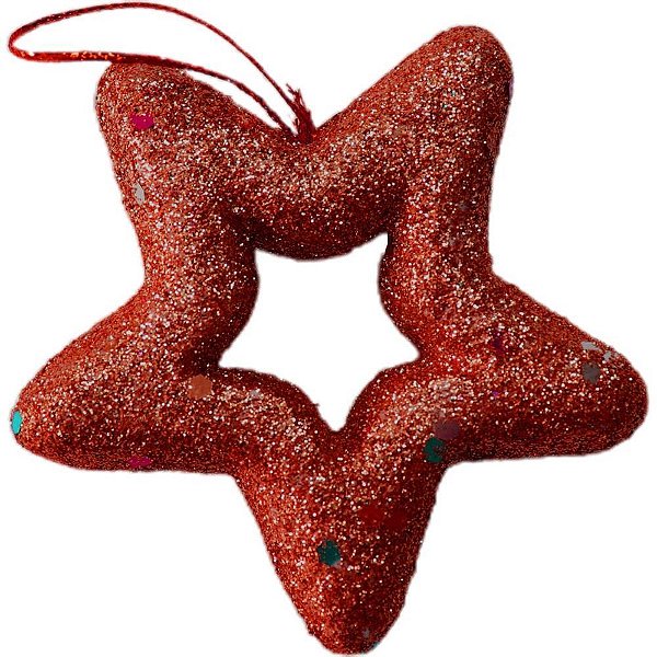 Artigo para Decoração Natal Enfeite Estrela com Glitter 8CM Vermelha - Pacote com 6 Unidades