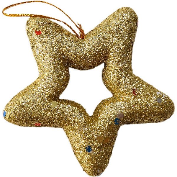 Artigo para Decoração Natal Enfeite Estrela com Glitter 8CM Ouro Pacote com 6 Unidades