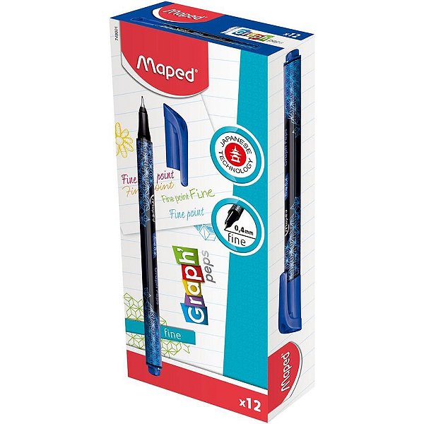 Caneta com Ponta Porosa Fineliner Graph’peps Premium Azul Caixa com 12