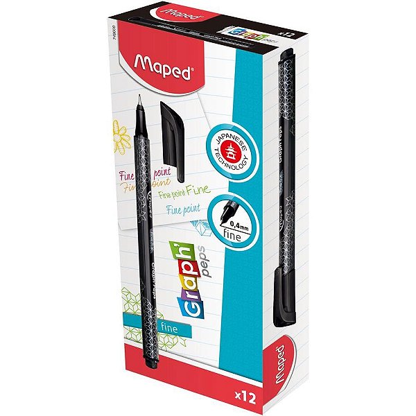 Caneta com Ponta Porosa Fineliner Graph´peps Premium Preta Caixa com 12 Unidades