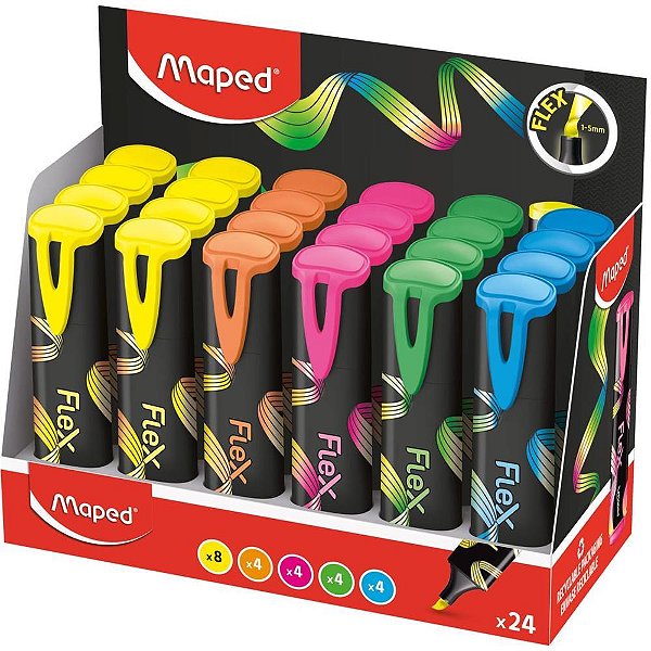 Caneta Marca Texto Fluopeps FLEX Cores Sortidas Display com 24 Unidades
