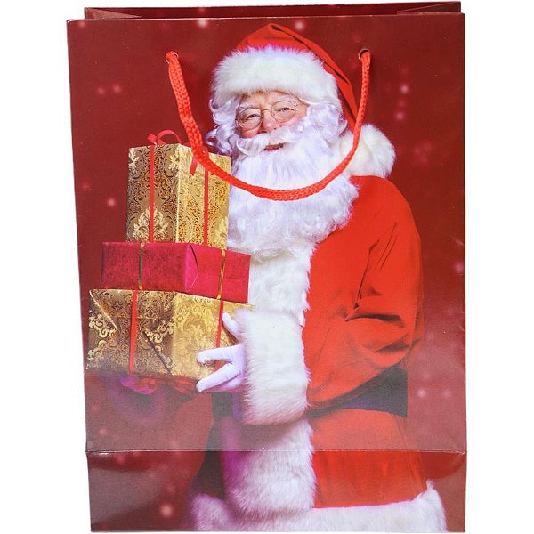 Sacola para Presente Natal Papai Noel 17X12,5X5,5CM - Pacote com 12