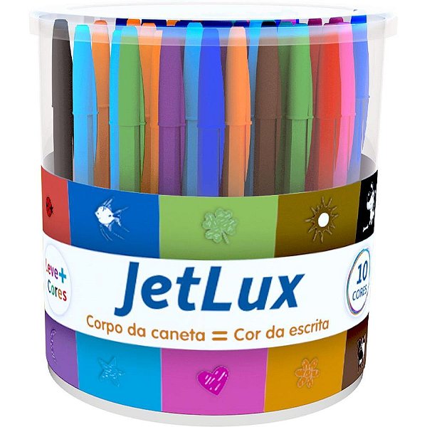 Caneta Esferográfica JET LUX III 1,0MM 10 Cores Pote com 112 Unidades