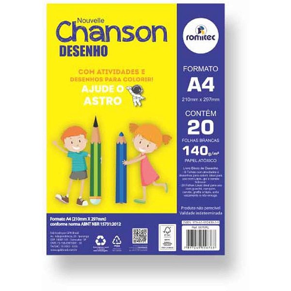 Bloco para Educação Artística Livro de Desenho A4 140G 20 Folhas com Atividades
