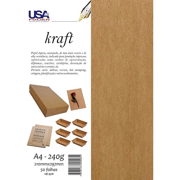 Papel KRAFT Natural A4 240G - Pacote com 50 Folhas