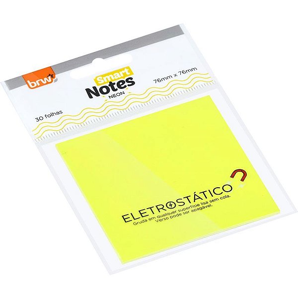 Bloco de Recado Autoadesivo Eletrostático 76X76MM Amarelo Neon com 30 Folhas
