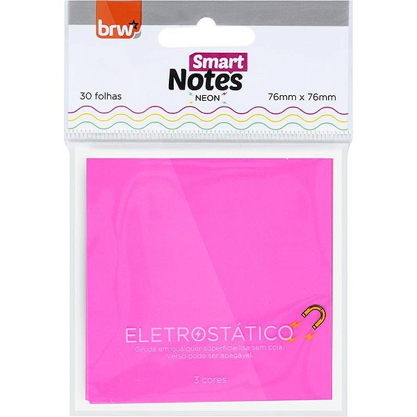 Bloco de Recado Autoadesivo Eletrostático 76X76MM 3 Cores 30 Folhas Blister