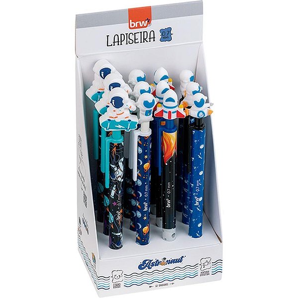 Lapiseira Divertida 0.7MM Tema Astronauta com Ponteira de Silicone - Display com 12 Unidades