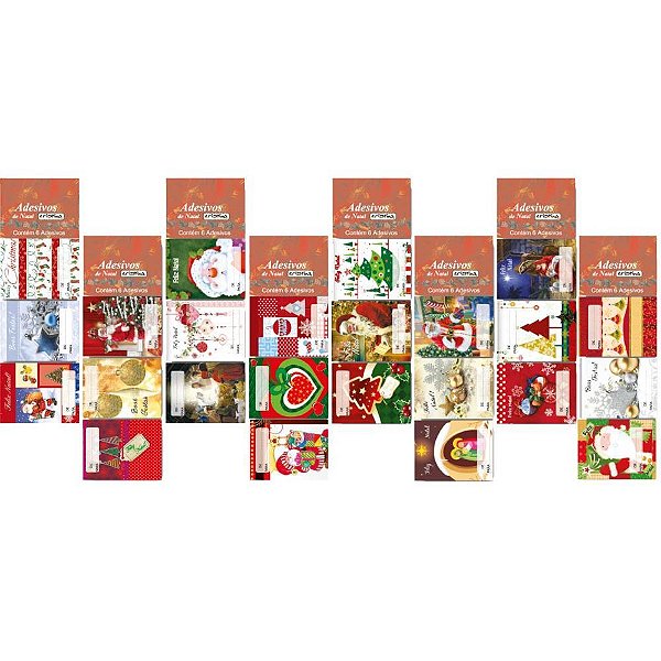 Adesivos Decorados Natal 6 Modelos Sortidos - Pacote com 48 Unidades