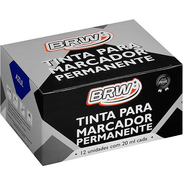 Tinta Marcador Quadro Branco Refil Permanente Azul 20ML Caixa com 12 Unidades