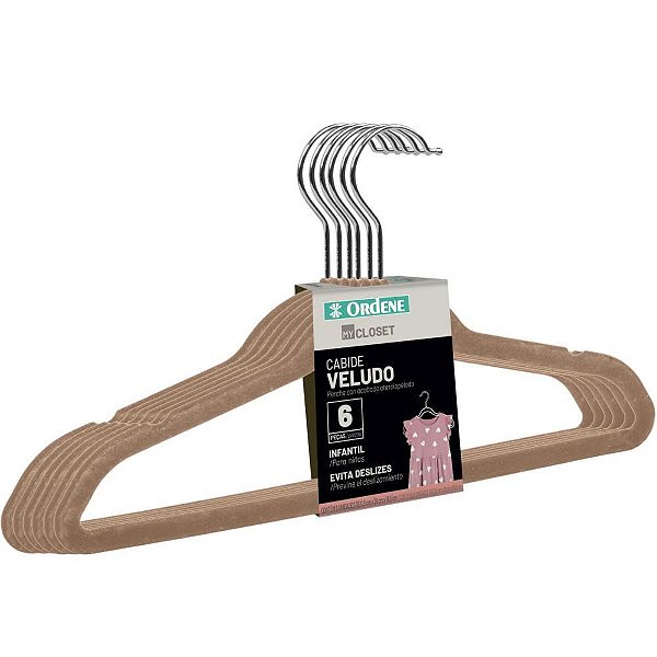 Cabide de Veludo Infantil Bege - KIT com 6 Unidades