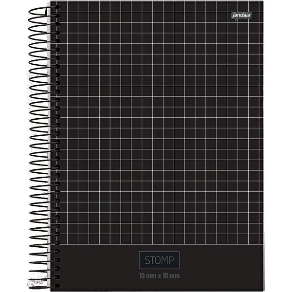 Caderno Quadriculado Universitário 10X10MM 96 Folhas Espiral Capa Dura STOMP Preto - Pacote com 4 Unidades