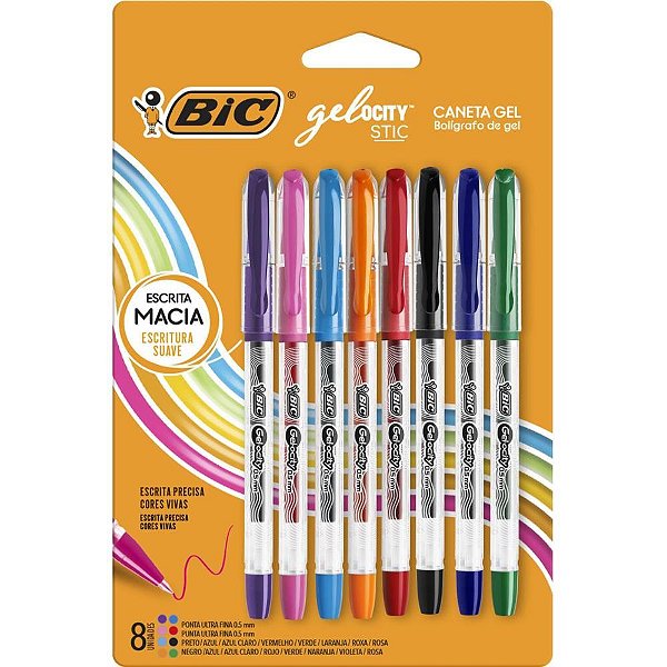 Caneta GEL BIC Gelocity Ponta Fina 0,5MM 8 Cores Blister com 8 Unidades