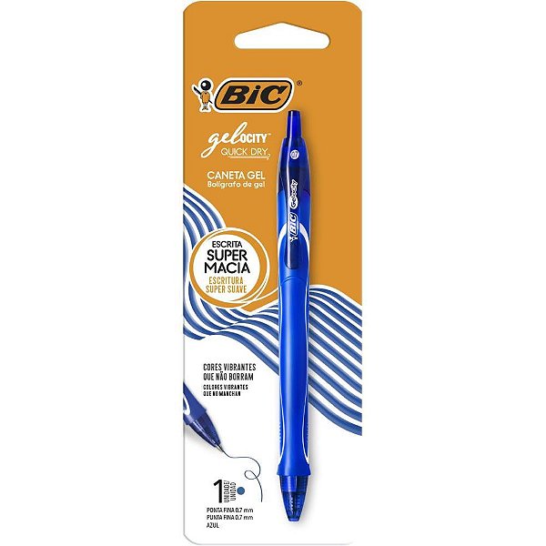 Caneta GEL BIC Gelocity Quick DRY Ponta Fina 0,7MM Azul Blister com 1 Unidade