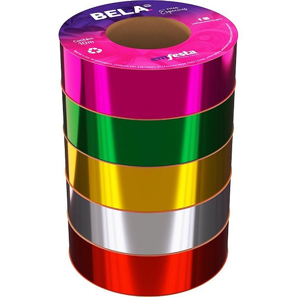 Fita Plástica Metalizada Brilho 30MM X 10M Sortida Pacote com 5 Unidades