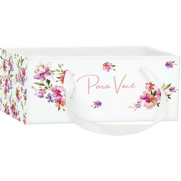 Cachepot Paper Decorado AYLA Retangular com ALÇA 24X15X10CM - Pacote com 5 Unidades