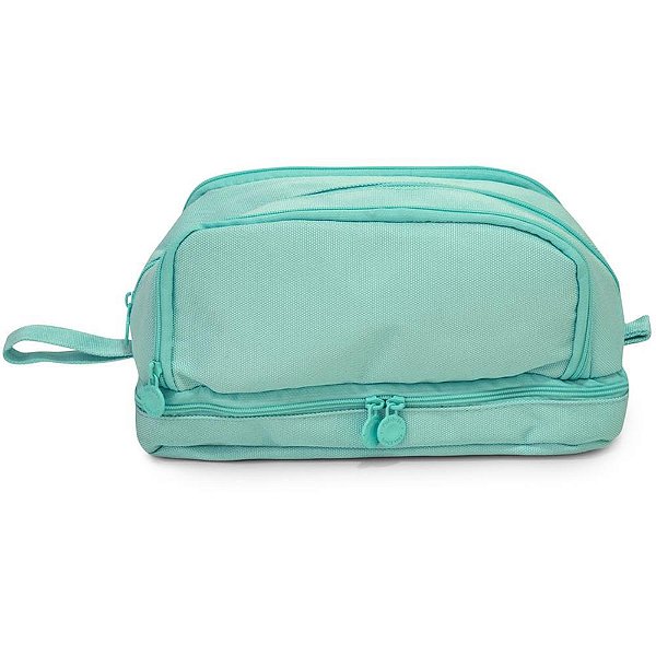 Estojo Quádruplo de Tecido Verde Pastel com 4 Zíperes