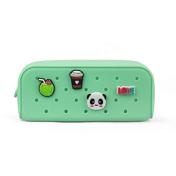 Estojo Simples Silicone com 4 Pingentes Verde Pastel