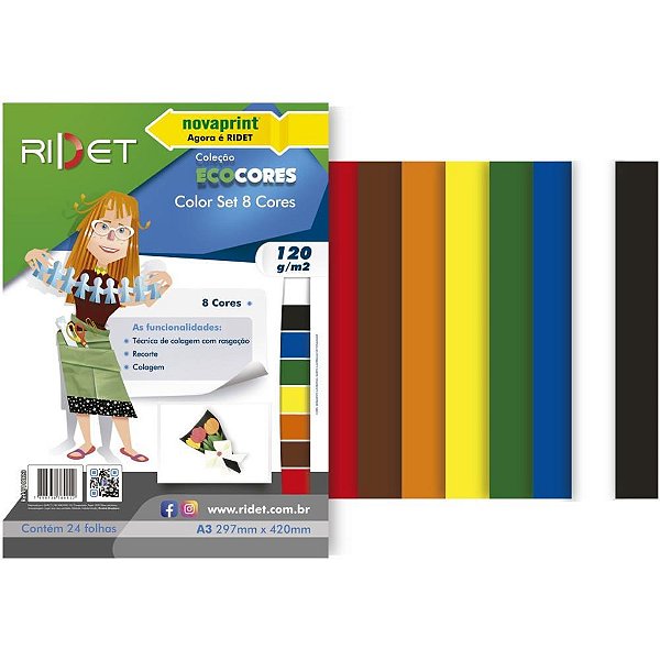 Bloco para Educacao Artistica Color SET A3 8CORES 120G.24 Folhas - Pacote