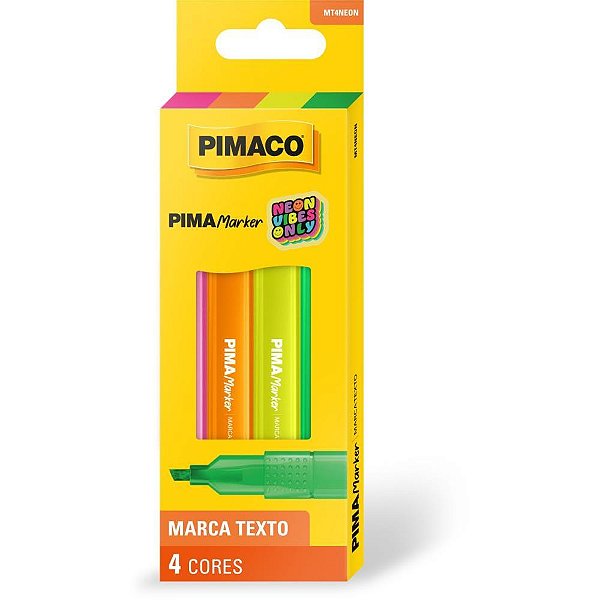 Caneta Marca Texto Pimamarker Neon 4 Cores Blister