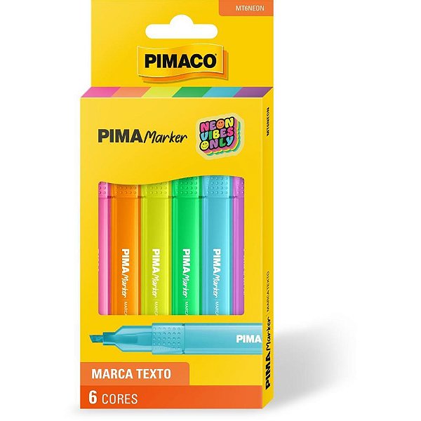 Caneta Marca Texto Pimamarker Neon 6 Cores Blister