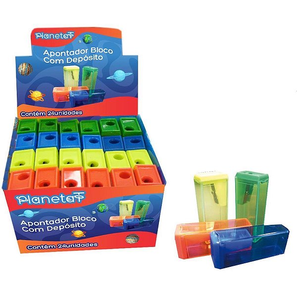 Apontador com Depósito Bloco 4 Cores Caixa com 24