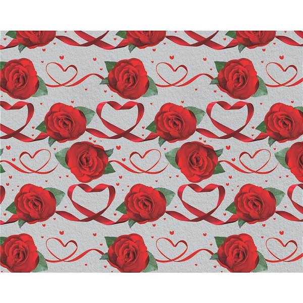 Papel Presente Bobina Couche 60CM MOD.540 Rosas e Corações BO-100MTS