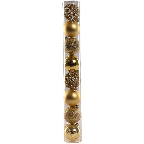 Artigo para Decoração Natal Bola 6CM 4 Modelos Dourado C/08 Unidades Tubo