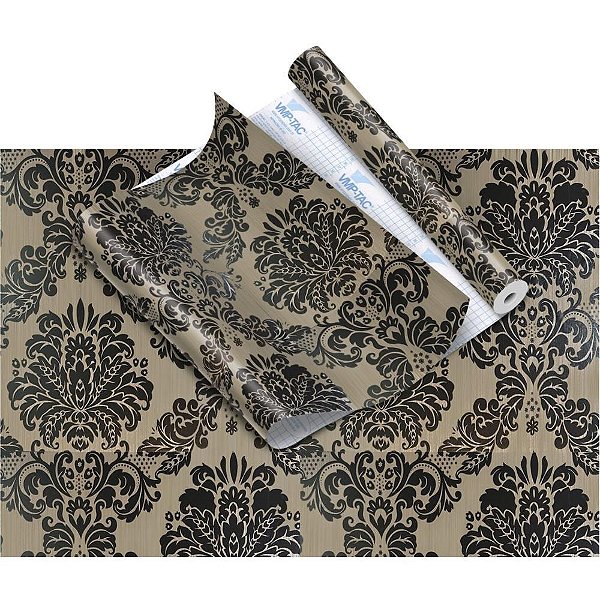 Plastico Adesivo 45CMX10M Arabesco PRETO/MARROM Rolo