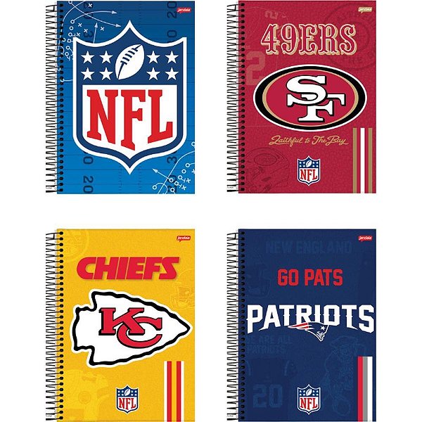 Caderno 01X1 Capa Dura NFL 80 Folhas Pacote com 04