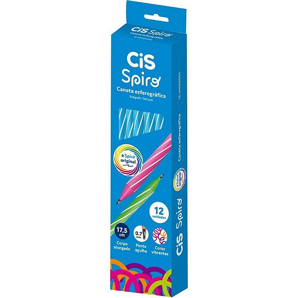 Caneta Esferográfica CIS Spiro 0,7MM Azul Claro Caixa com 12