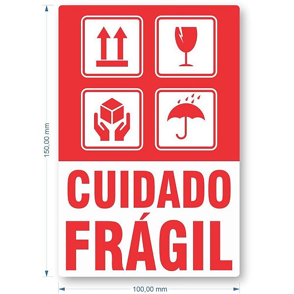 Etiqueta Adesiva Cuidado Frágil 100X50MM Pacote com 30